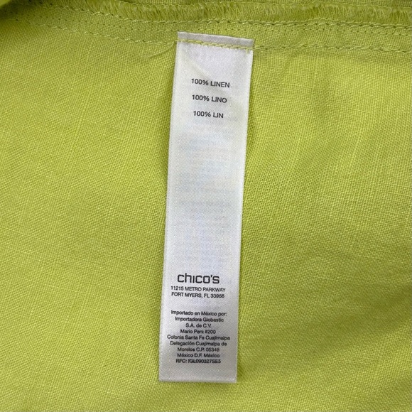 Chicos Easy Linen Jacket Chartreuse Green Open Drape Front Roll Tab Sleeve - Picture 10 of 12